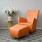 1x Montis Windy fauteuil + bijbehorende hocker - oranje, Huis en Inrichting, Fauteuils, Niet ingevuld, Niet ingevuld, Leer, Ophalen of Verzenden