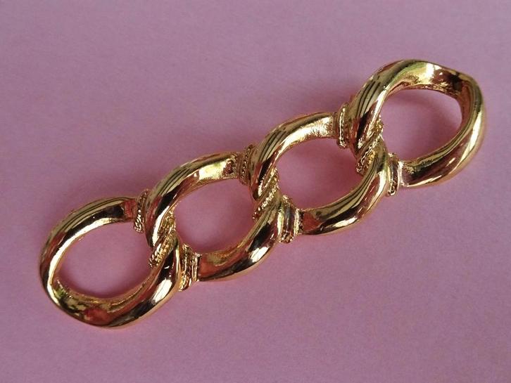 jwg Grote vintage 70s 80s schakel ketting broche goud klr, Sieraden, Tassen en Uiterlijk, Antieke sieraden, Broche, Overige materialen