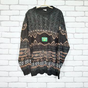 Vintage Trui Maat XXL Bruin Gebreid Wimper Multikleur Bros beschikbaar voor biedingen