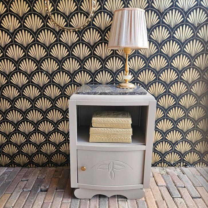 Beige hal/nachtkastje met marmerenblad, Huis en Inrichting, Kasten | Ladekasten, Zo goed als nieuw, Minder dan 100 cm, 50 tot 100 cm