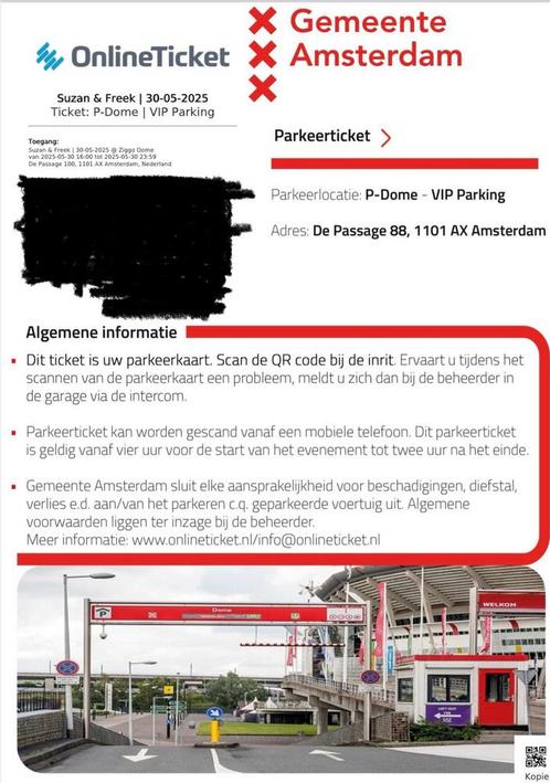 VIP parkeerticket P dome 30-05-2025, Tickets en Kaartjes, Kortingen en Cadeaubonnen, Eén persoon, Overige typen, Overige soorten