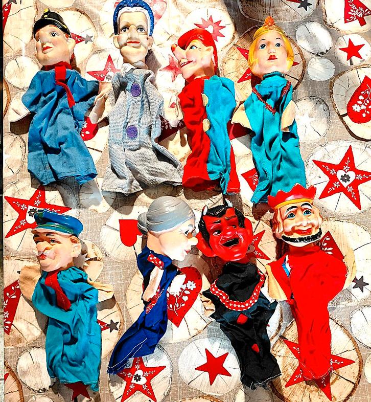 8 poppenkast handpoppen, Verzamelen, Poppen, Gebruikt, Pop, Ophalen of Verzenden