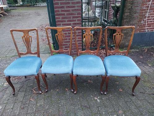Set van 4 Engelse Queen Anne mahonie harpstoelen., Antiek en Kunst, Antiek | Meubels | Stoelen en Banken, Ophalen