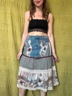 Vintage patchwork jeans rok - rafels - 40/L, Maat 38/40 (M), Hgv, Blauw, Ophalen of Verzenden