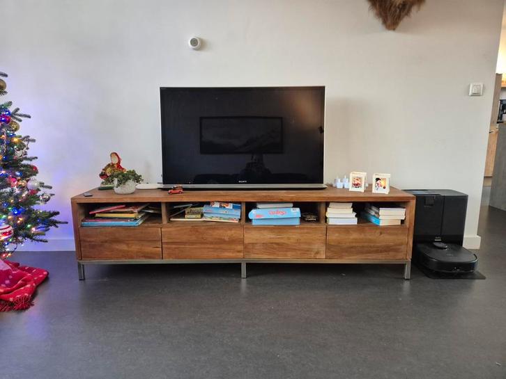 Massief Mango Houten TV Meubel, Huis en Inrichting, Kasten | Televisiemeubels, Gebruikt, Minder dan 100 cm, 150 tot 200 cm, 25 tot 50 cm