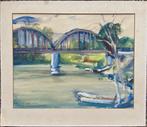 Schilderij: brug over ‘n rivier, van Theo Swagemakers, Ophalen, Gebruikt, Schilderij, Minder dan 50 cm