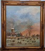 Winter ijspret olieverf op doek gesigneerd, Antiek en Kunst, Ophalen