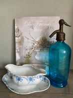 Antieke franse siphon blauw spuitfles met gravure, Ophalen of Verzenden