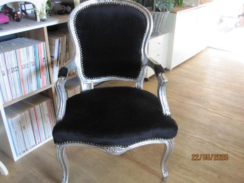mooie brocante queen anne stoeltje, Huis en Inrichting, Stoelen, Gebruikt, Eén, Hout, Stof, Zwart, Ophalen