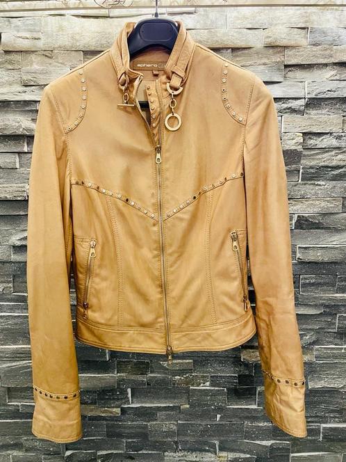 Prachtig jack van Aphero in beige leer met goud accenten, Kleding | Dames, Jassen | Zomer, Zo goed als nieuw, Maat 38/40 (M), Beige