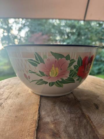 Vintage Emaille Schaal met Bloemmotief beschikbaar voor biedingen