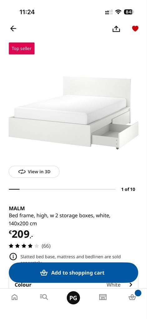 IKEA Malm Bed Compleet - Amsterdam West, Huis en Inrichting, Slaapkamer | Bedden, Zo goed als nieuw, Tweepersoons, Overige maten