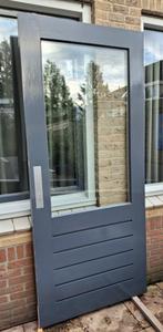 Hardhouten buitendeur, meranti, dubbelglas 211,5 x 93 x 4, Ophalen, Gebruikt, 80 tot 100 cm, Buitendeur