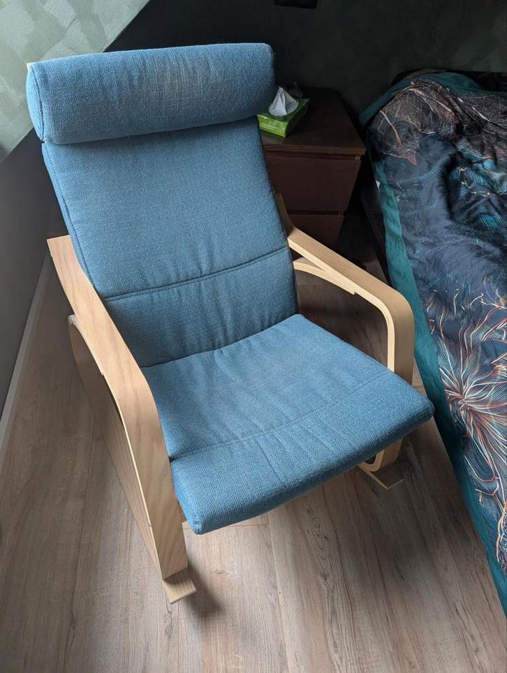 Ikea POÄNG Schommelstoel - Prima Staat, Huis en Inrichting, Fauteuils, Gebruikt, Hout, Stof, 50 tot 75 cm, 75 tot 100 cm, Ophalen