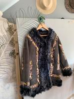 Vintage Afghaanse lammy coat M bohemian gevoerde winterjas, Maat 38/40 (M), -, Blauw, -