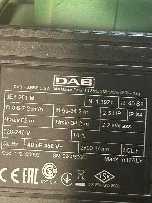DAB 251m 2.5 pk 230volt  nieuw zie foto, Tuin en Terras, Waterpompen, Zo goed als nieuw, Elektrisch, Beregeningspomp, Ophalen