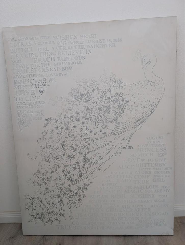 Groot canvas schilderij met pauw – 120 x 90 cm, Huis en Inrichting, Woonaccessoires | Memoborden, Gebruikt, Overige typen, Ophalen