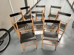 Set van 8 vintage inklapstoelen – hout & zwart kunststof, Ophalen of Verzenden, Zo goed als nieuw, Kunststof, Inklapbaar