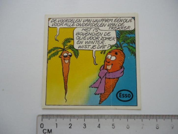 sticker oud Esso Unifarm traktor oil wortel strip Haasteren, Verzamelen, Stickers, Zo goed als nieuw, Bedrijf of Vereniging, Verzenden