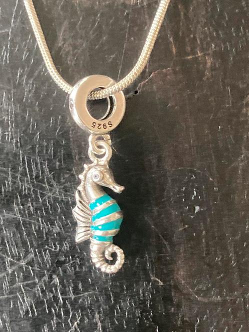 Zilveren zeepaardje, past Pandora, met ketting van 42 cm, Sieraden, Tassen en Uiterlijk, Kettingen, Nieuw, Zilver, Ophalen of Verzenden