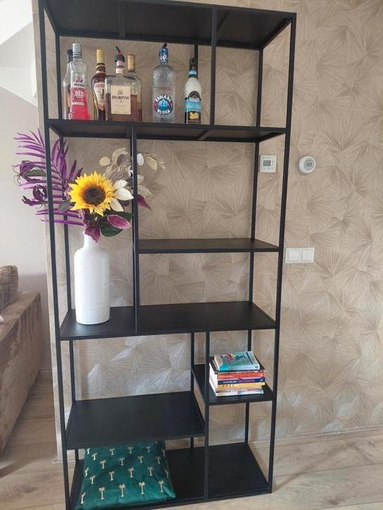 Vakkenkast staal zwart, Huis en Inrichting, Kasten | Boekenkasten, Gebruikt, 50 tot 100 cm, 150 tot 200 cm, 25 tot 50 cm, Ophalen