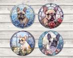 Franse Bulldog Glas in Lood onderzetters met houder, Nieuw, Glas of Kopje, Verzenden