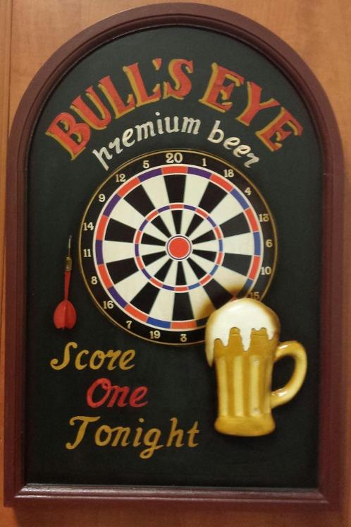 Bulls eye darts bier score one houten pubbord wandbord deco, Huis en Inrichting, Woonaccessoires | Wanddecoraties, Nieuw, Ophalen of Verzenden