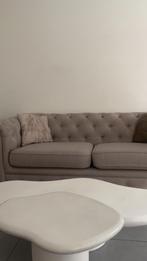Beige Chesterfield 3-zits banken te koop!, Huis en Inrichting, Banken | Bankstellen, Ophalen, Gebruikt, 75 tot 100 cm, Stof