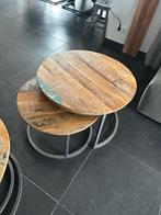 Houten salontafel set van 2 (2x), Gebruikt, Rond, 55 tot 75 cm, Hout