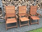 3 teakhouten stoelen, Tuin en Terras, Ophalen, Gebruikt, Hout, Verstelbaar