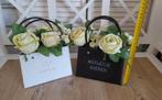 2 tasvorm vaasjes met kunstbloemen inhoud, Verzenden, Zo goed als nieuw, Binnen
