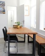 Eettafel met bijpassend Eetbank, Ophalen, Teakhout, 50 tot 100 cm, Zo goed als nieuw