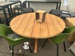 Ronde houten tafel 150øcm met 4 stoelen groen en zwart van k, Tuin en Terras, Tuinsets en Loungesets, 4 zitplaatsen, Ophalen of Verzenden