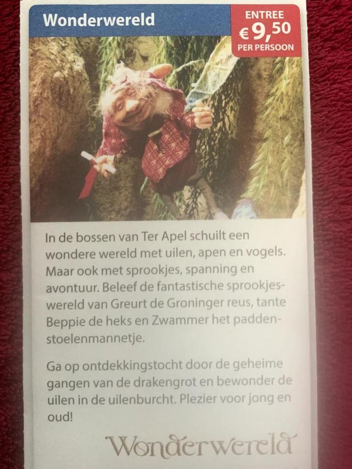Wonderwereld Ter Apel Voordeelbon, Tickets en Kaartjes, Recreatie | Pretparken en Attractieparken, Drie personen of meer, Kortingskaart