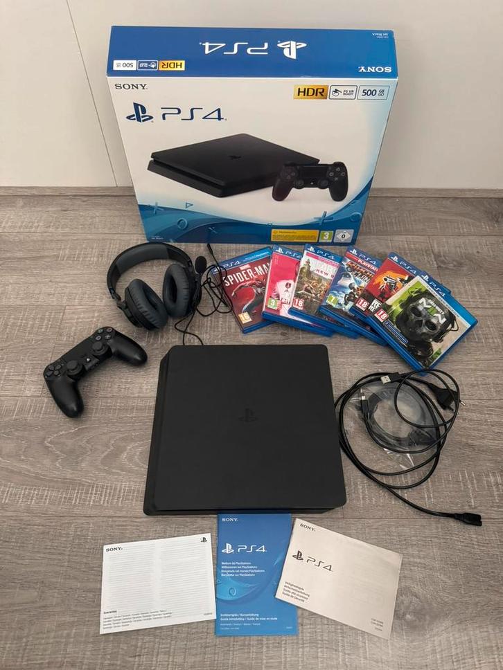 PlayStation 4 Slim met headset en 6 spellen, Spelcomputers en Games, Spelcomputers | Sony PlayStation 4, Zo goed als nieuw, Slim