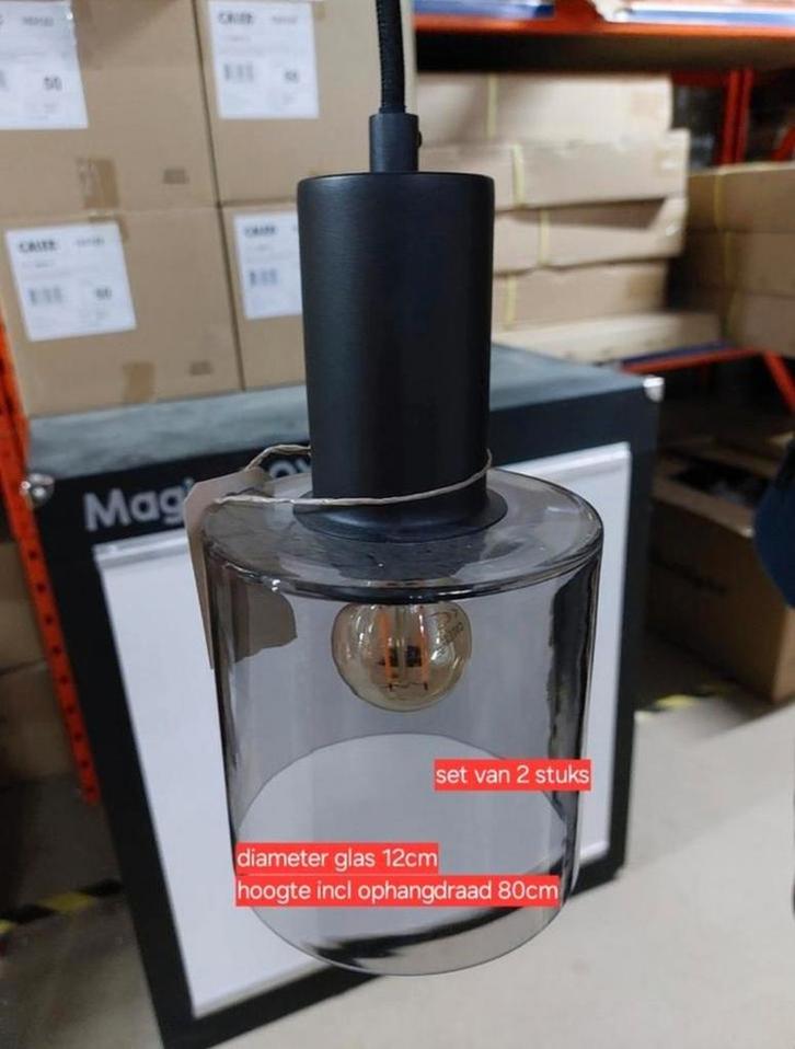 Set van 2 hanglampen, Huis en Inrichting, Lampen | Hanglampen, Nieuw, Minder dan 50 cm, Glas, Ophalen of Verzenden