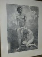 Emil Holárek: Adam en Eva symbolistische steendruk, Antiek en Kunst, Ophalen