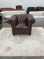 Chesterfield fauteuil stoel , bruin vintage chesterfield, Klassieke, 75 tot 100 cm, Gebruikt, Leer