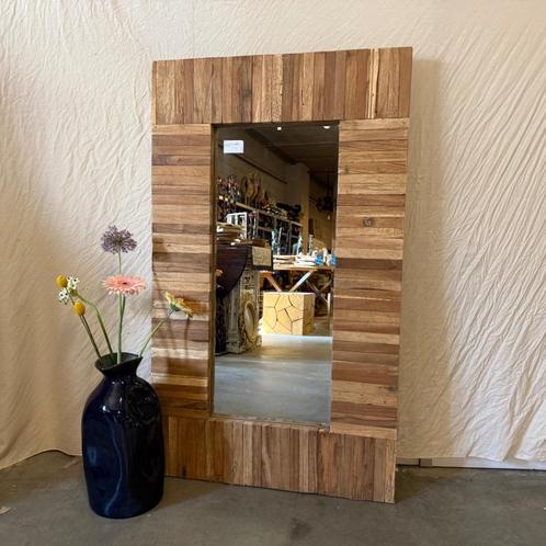Spiegel (facet)– massief teak lijst - 135 x 80 cm -TTM Wonen, Huis en Inrichting, Woonaccessoires | Spiegels, Nieuw, 75 tot 100 cm