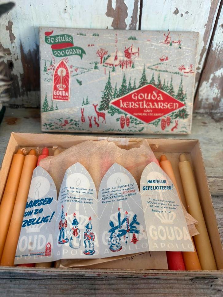 Oude doos Goudse kerstkaarsen, Diversen, Kerst, Gebruikt, Ophalen of Verzenden