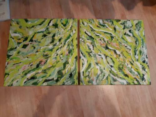O53 2 abstracte schilderijen, Antiek en Kunst, Kunst | Schilderijen | Abstract, Ophalen of Verzenden