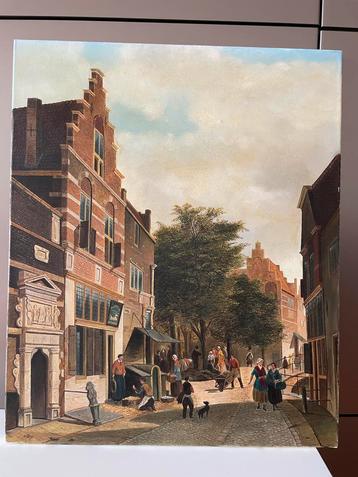 Klassiek Schilderij Straatscène V. Dyk 60x50cm Ingelijst beschikbaar voor biedingen