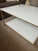 Witte rechthoekige salontafel met mat goudkleurig frame, Ophalen, Gebruikt, 100 tot 150 cm, 50 tot 100 cm