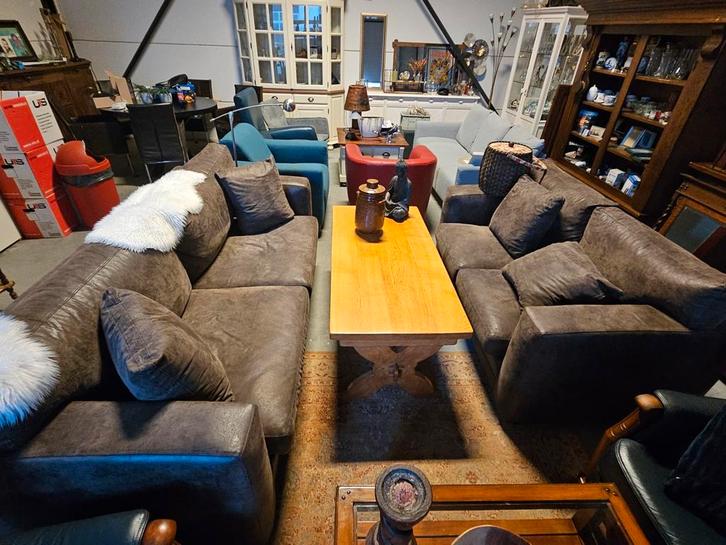 Pilotenleer 3+2 zits  Rofra, Huis en Inrichting, Banken | Bankstellen, Gebruikt, Rechte bank, 75 tot 100 cm, Leer, Ophalen