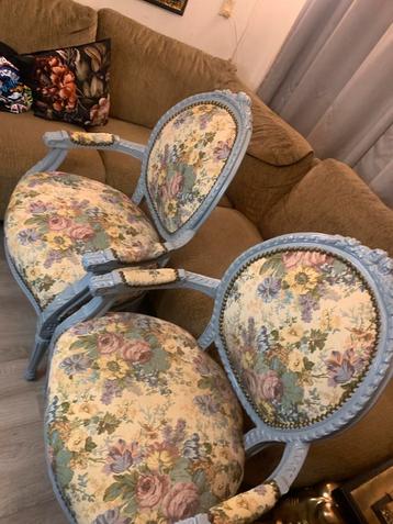 Vintage Bloemenfauteuils - Set van 2 brocante stoel barok beschikbaar voor biedingen