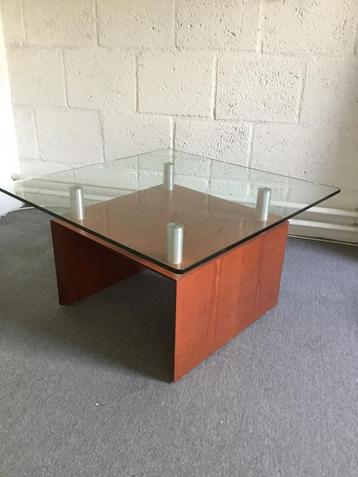 Moderne Salon-/Hoektafel Glas, Hout & RVS 70x70 beschikbaar voor biedingen