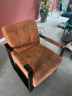 Cognac fauteuil met stalen frame, Huis en Inrichting, Fauteuils, 75 tot 100 cm, Ophalen of Verzenden, Zo goed als nieuw, 75 tot 100 cm