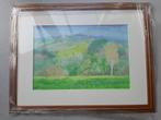 Ingelijst heuvellandschap aquarel/zeefdruk, Antiek en Kunst, Kunst | Schilderijen | Klassiek, Ophalen