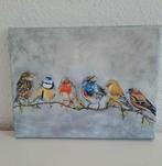 Schilderijtje met decoupage vogels op tak, Ophalen of Verzenden, Minder dan 50 cm, Schilderij, Minder dan 50 cm