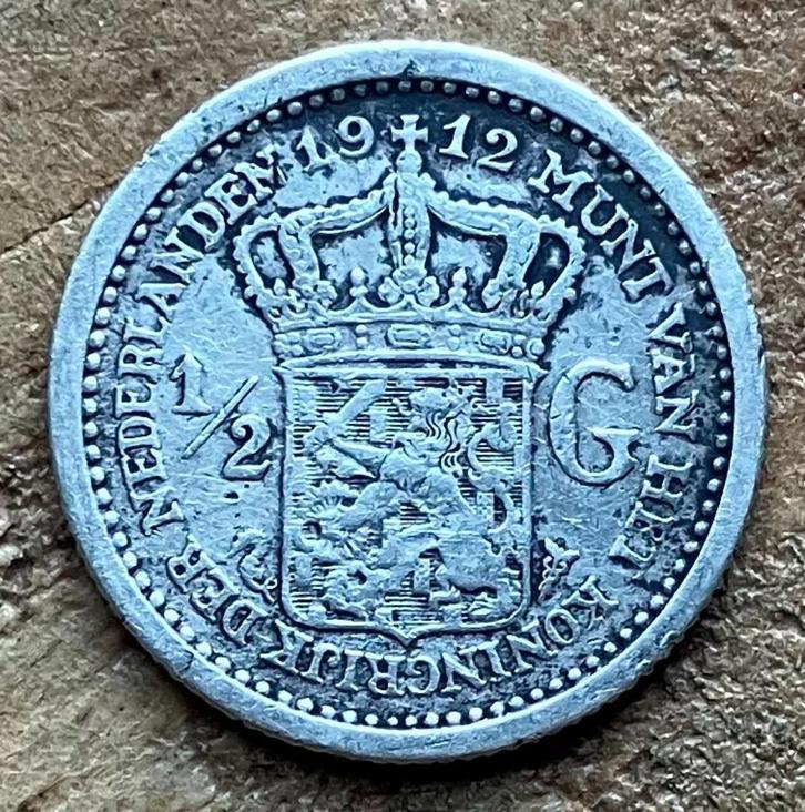 halve gulden 1912 Wilhelmina, Postzegels en Munten, Munten | Nederland, Losse munt, ½ gulden, Koningin Wilhelmina, Zilver, Ophalen